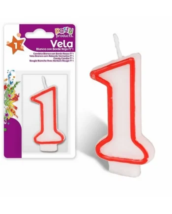 Numero 1 vela de cumpleaños 7 cm Rojo-Blanco