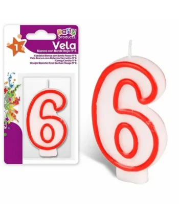 Numero 6 vela de cumpleaños 7 cm Rojo-Blanco