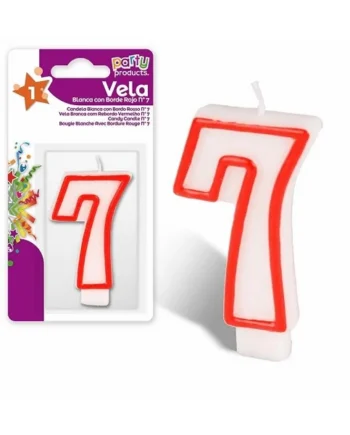 Numero 7 vela de cumpleaños 7 cm Rojo-Blanco