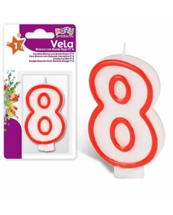 Numero 8 vela de cumpleaños 7 cm Rojo-Blanco
