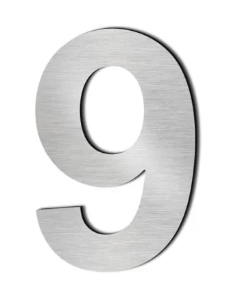 Numero 9 adhesivo en acero inoxidable 7.5 cm Gris