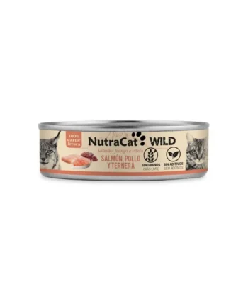 NutraCat Wild - Lata de salmón, pollo y ternera 80gr