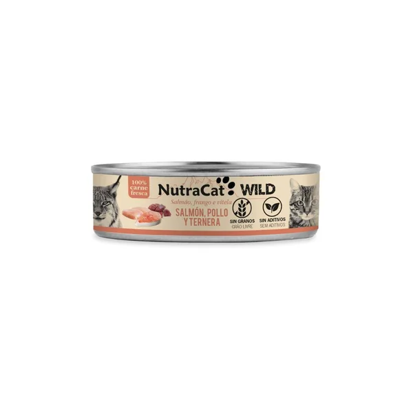 NutraCat Wild - Lata de salmón, pollo y ternera 80gr