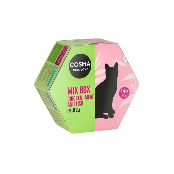 Ofertas imperdibles en Cosma Mix Box Comida Húmeda En Gelatina con envío gratuito en Gatospetshop.com en le Las Palmas de Gran Canaria España.