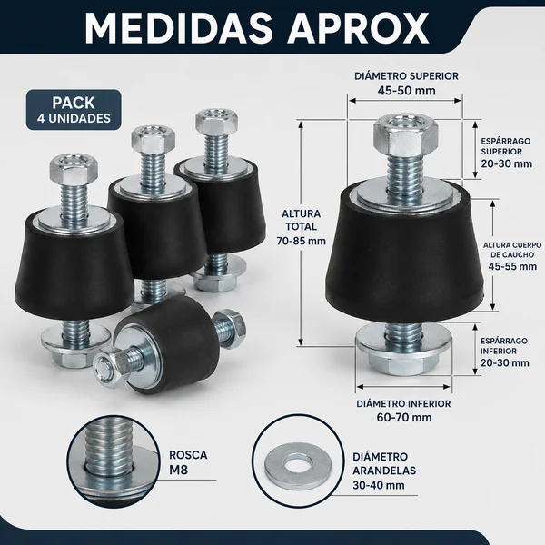 Pack antivibradores caucho aire acondicionado Negro