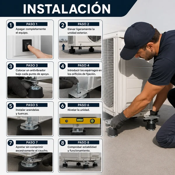 Pack antivibradores caucho aire acondicionado Negro
