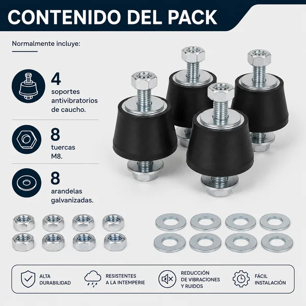 Pack antivibradores caucho aire acondicionado Negro