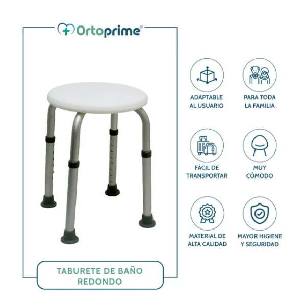 Pack Taburete de Baño Redondo + Asidero de Ducha Sistema Succión