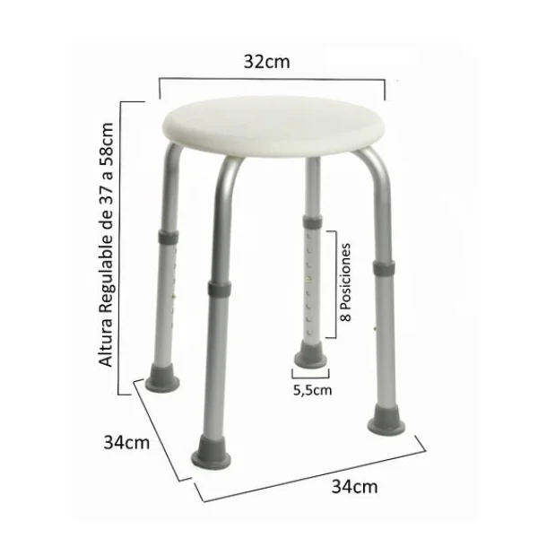 Pack Taburete de Baño Redondo + Asidero de Ducha Sistema Succión