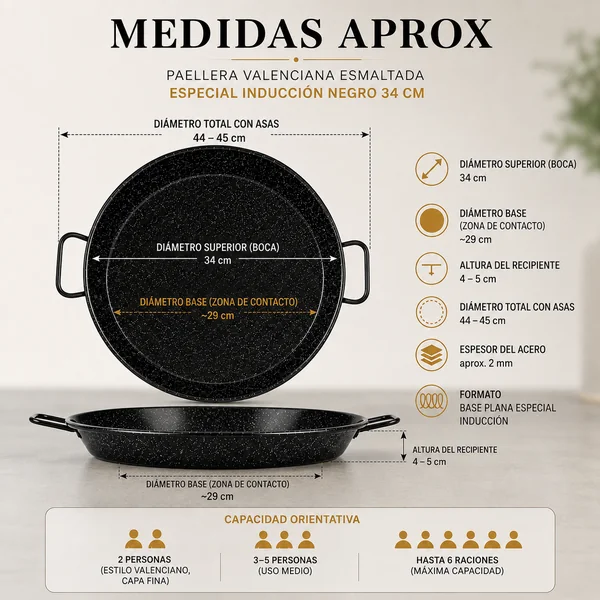 Paellera Esmaltada Esp. Inducción 34 cm Negro