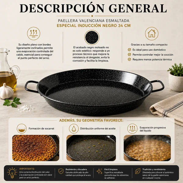 Paellera Esmaltada Esp. Inducción 34 cm Negro