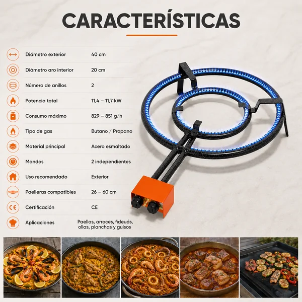 Paellero Gas Butano 40 cm Negro