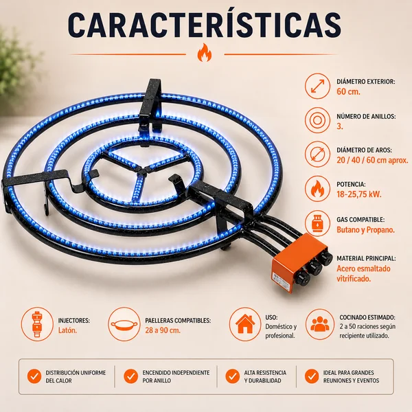Paellero Gas Butano 60 cm Negro