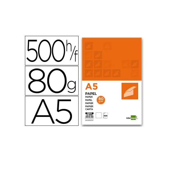Papel fotocopiadora Liderpapel Din A5 80 gr Blanco
