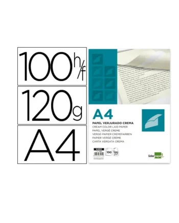 Papel verjurado Liderpapel A4 120g m2 Crema