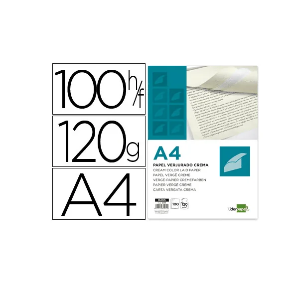 Papel verjurado Liderpapel A4 120g m2 Crema