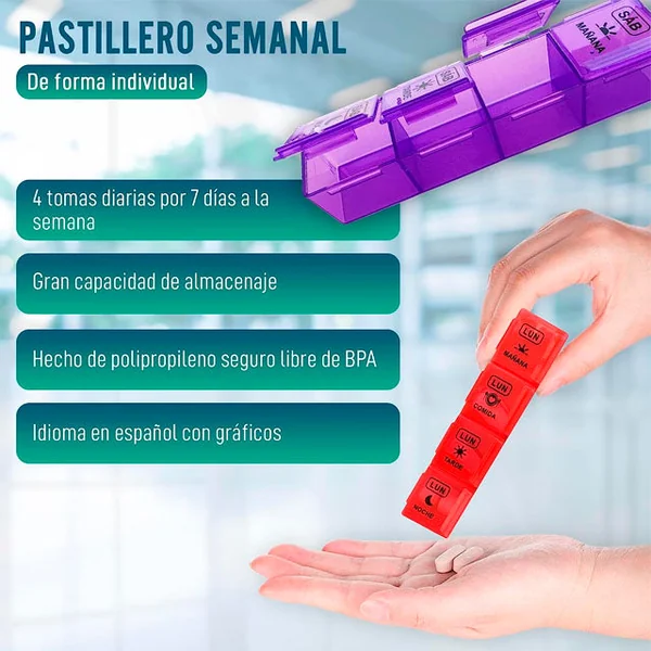 Pastillero Semanal 4 Tomas con Estuche Protector