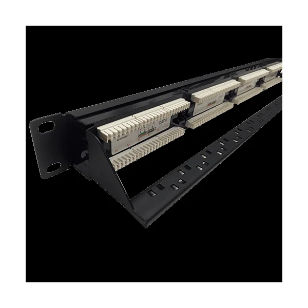 Patch panel 24 RJ45 Cat 6 UTP 1U con peine Negro