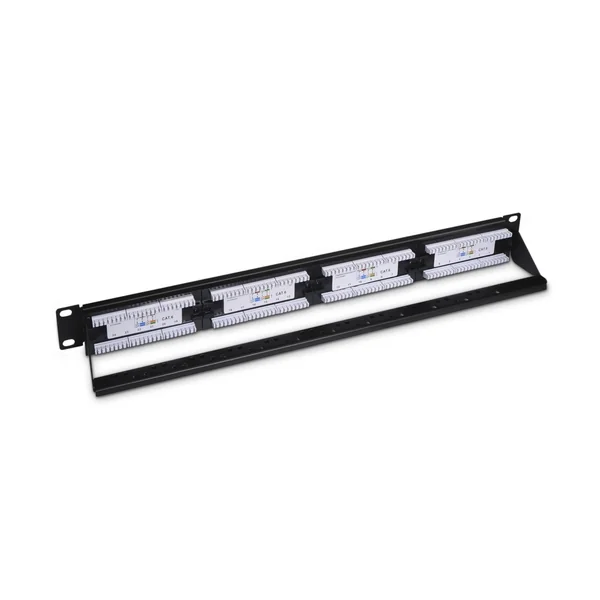 Patch panel 24 RJ45 Cat 6 UTP 1U con peine Negro
