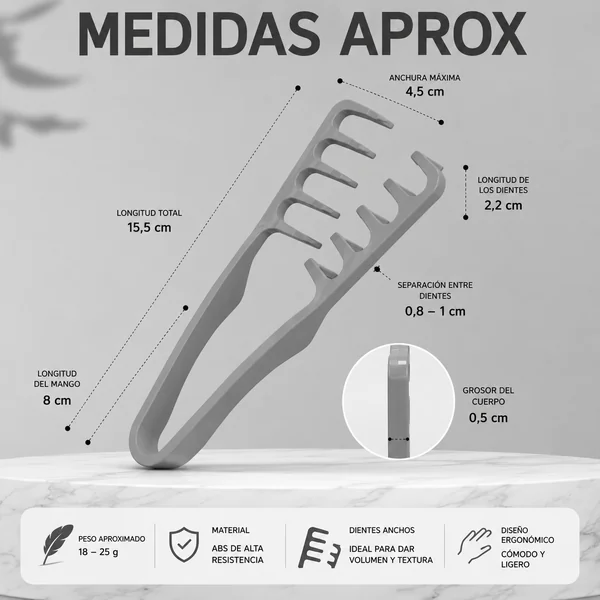 Peine Voluminizador de Dientes Anchos para Cabello Gris