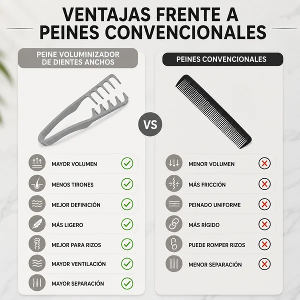 Peine Voluminizador de Dientes Anchos para Cabello Gris