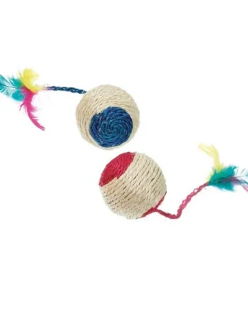 Pelota de sisal cascabel y plumas 6cm