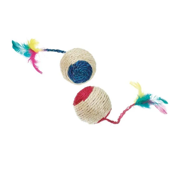 Pelota de sisal cascabel y plumas 6cm