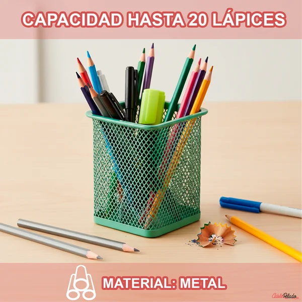 Portalapices rectangular de metal Verde claro