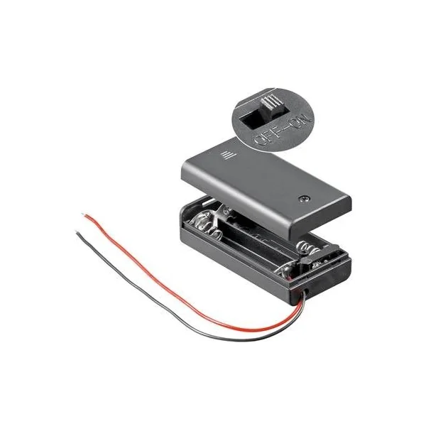 Portapilas para 2 pilas LR6 AA con interruptor Negro