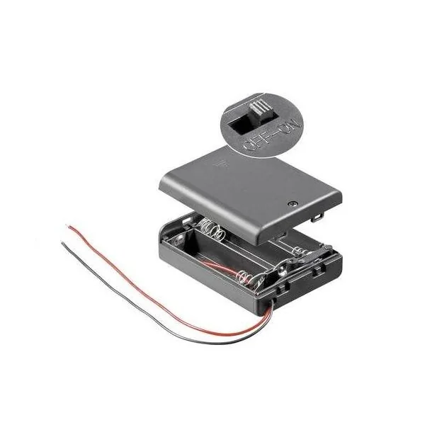 Portapilas para 3 pilas LR6 AA con interruptor Negro