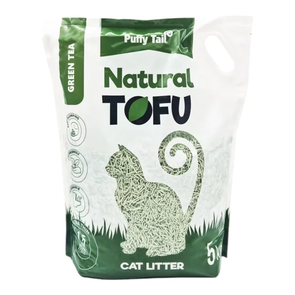 Puffy Tail Pellets Tofu Té Verde 5kg para Gatos — Arena Aglomerante Ecológica