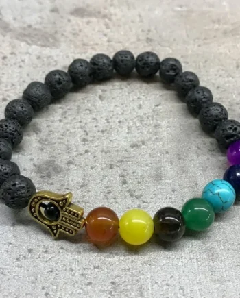 Pulsera de Piedra de Lava - Hamsa - Chakra