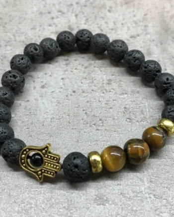 Pulsera de Piedra de Lava - Hamsa - Ojo de tigre