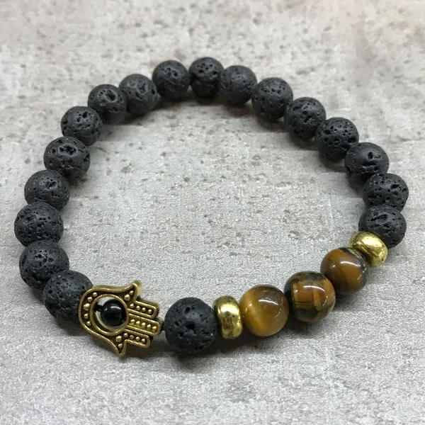Pulsera de Piedra de Lava - Hamsa - Ojo de tigre