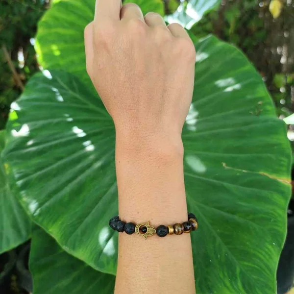 Pulsera de Piedra de Lava - Hamsa - Ojo de tigre