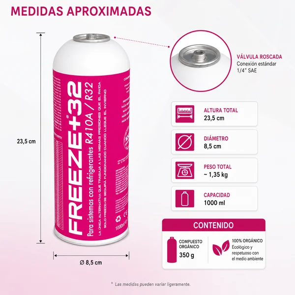 Refrigerante Freeze +32 Organico Sustituto R32, R410A 1000ml
