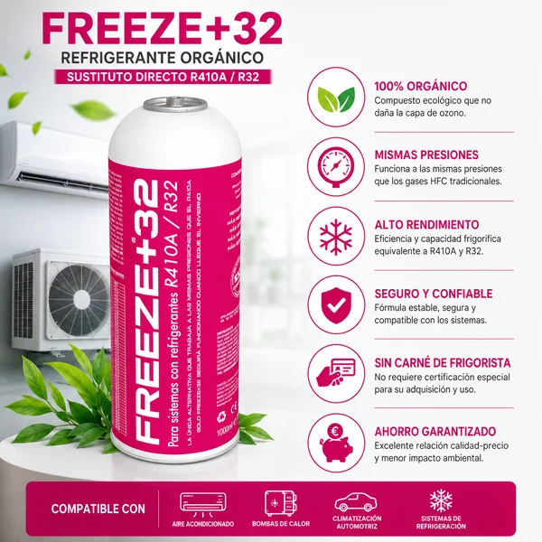 Refrigerante Freeze +32 Organico Sustituto R32, R410A 1000ml
