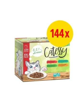 Regalos exquisitos de para parejas y recién casados - Catessy Bocaditos En Salsa O Gelatina 144 X 100 G - Pack Mixto XXL en Productos Para Gatos de Murcia España!
