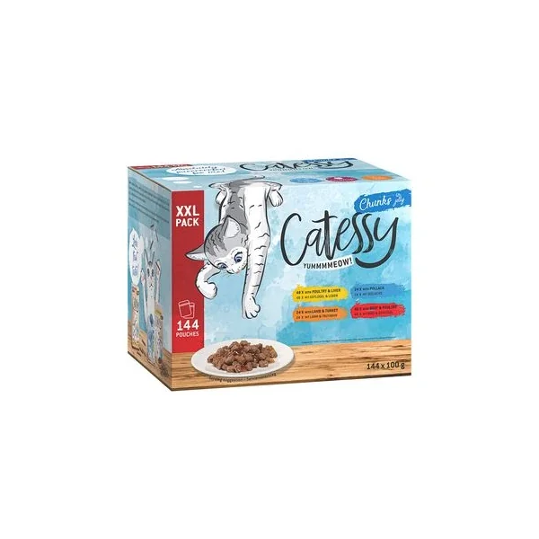 Regalos exquisitos de para parejas y recién casados - Catessy Bocaditos En Salsa O Gelatina 144 X 100 G - Pack Mixto XXL en Productos Para Gatos de Murcia España!