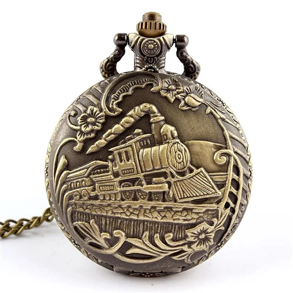 Reloj de Bolsillo cuarzo vintage Locomotora con cadena Bronce