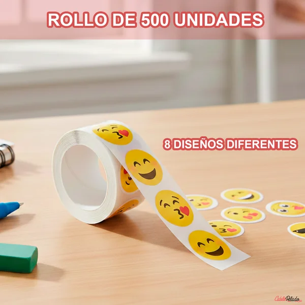 Rollo Pegatinas De Emojis 2.5 Cm 500 Unidades Tipo 6