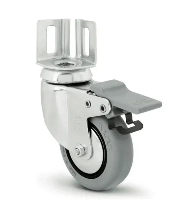 Rueda pivotante con pletina angular y freno 80 mm Gris