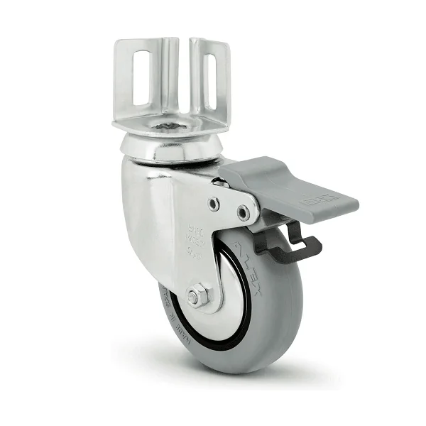 Rueda pivotante con pletina angular y freno 80 mm Gris