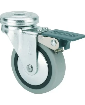 Rueda pivotante industrial de goma con freno 50 mm Gris