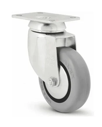Rueda pivotante industrial de goma sin freno 80 mm Gris
