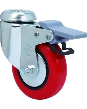 Rueda pivotante industrial de poliuretano con freno 80 mm Rojo