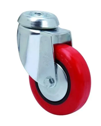 Rueda pivotante industrial de poliuretano sin freno 100 mm Rojo