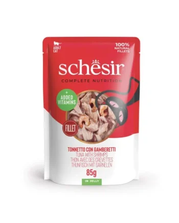 Schesir Adult Filetes de Atún con Gambas en Gelatina Sobre