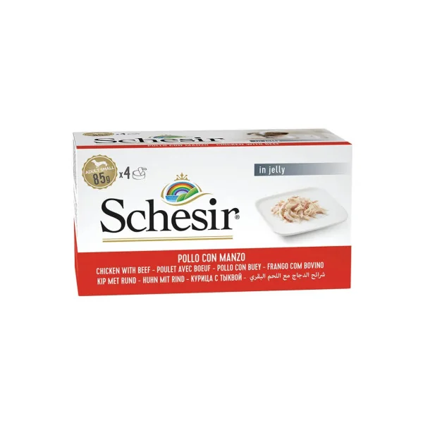 Schesir Adult Small Multipack Pollo con Buey en Gelatina Lata