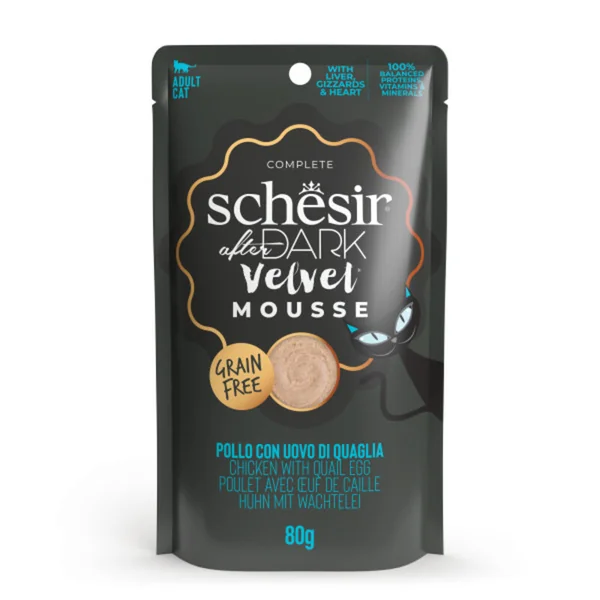 Schesir After Dark Velvet Mousse de Pollo con Huevo de codorniz para Gatos